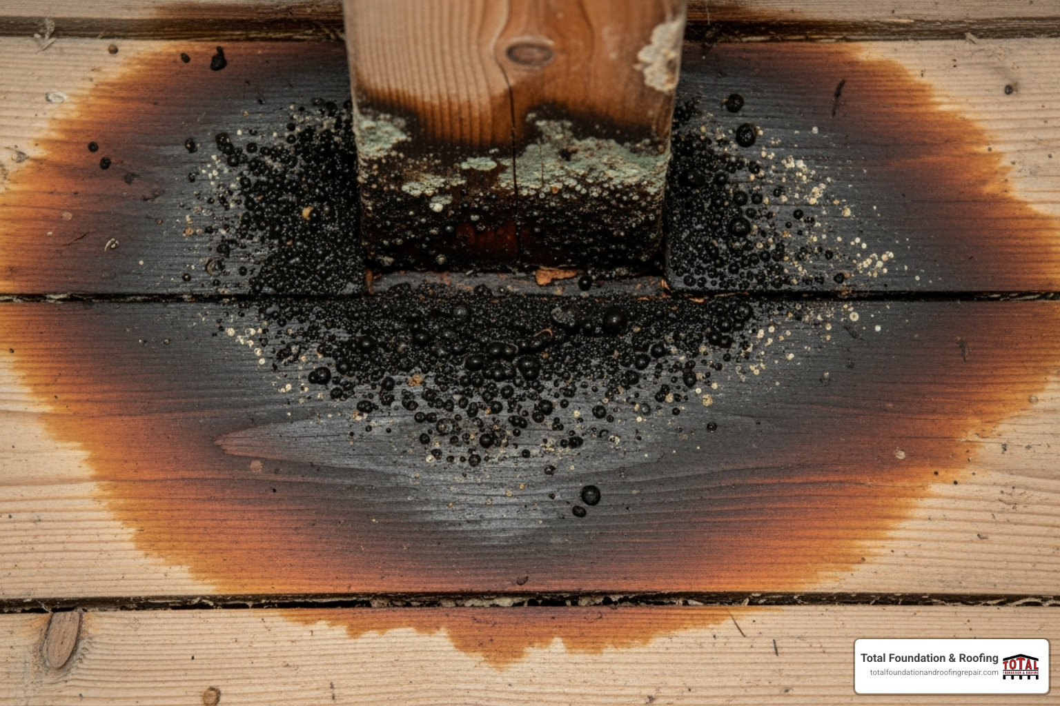 mold growth on a ceiling joist caused by an undetected leak - thermal imaging to detect roof leaks