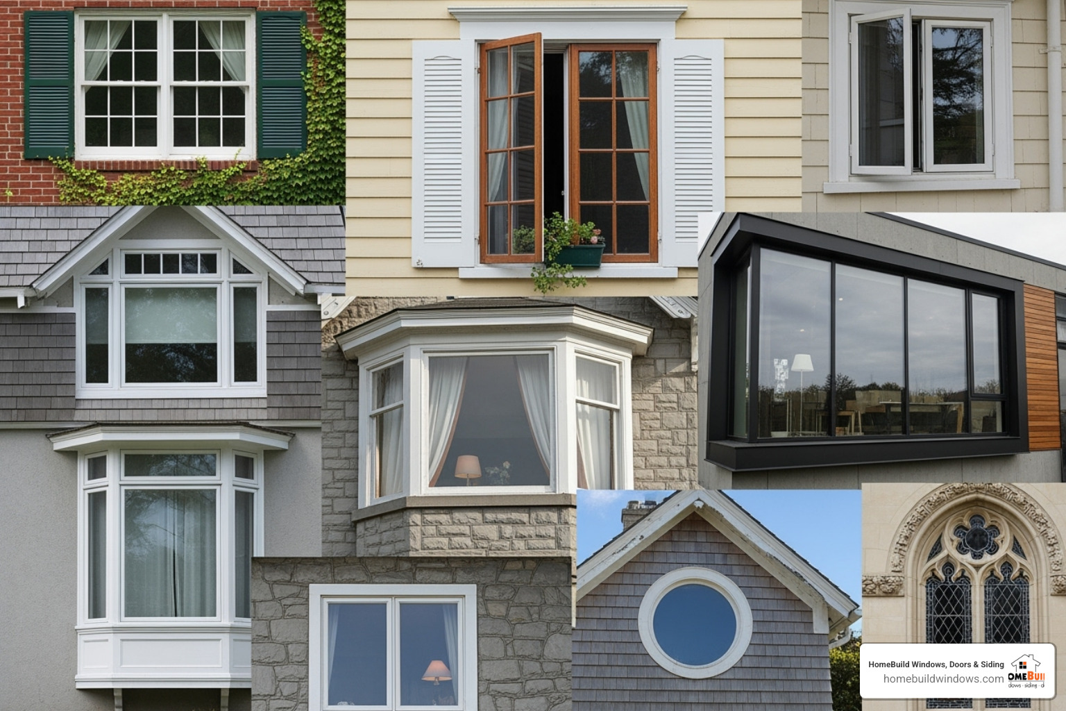 collage showcasing different window styles like casement, double-hung, and bay - window installation services