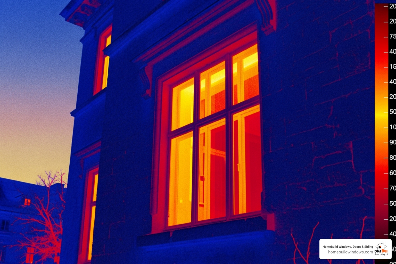 thermal camera showing heat loss from old windows - window siding contractor