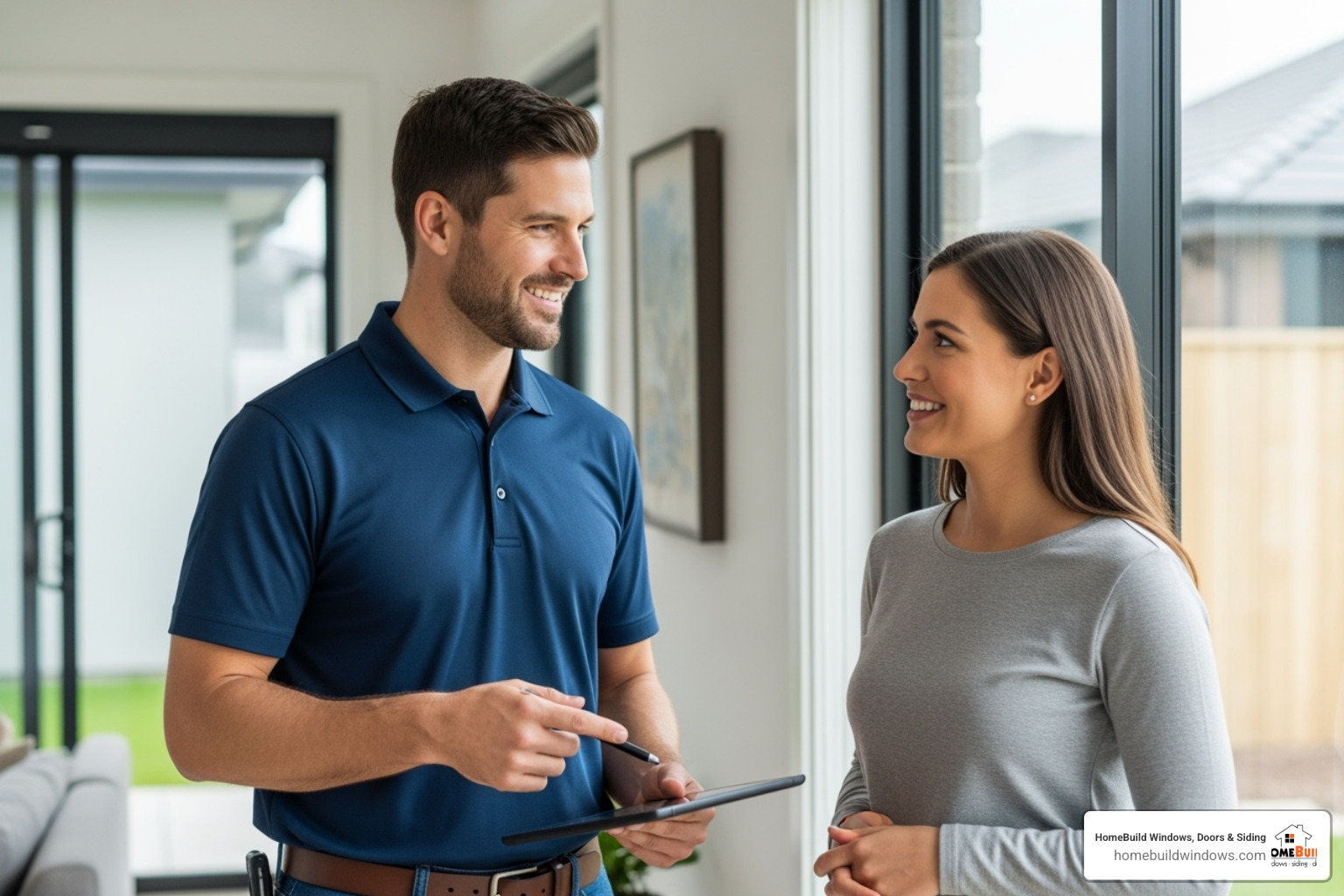 friendly contractor consulting with a homeowner - window installation chicago