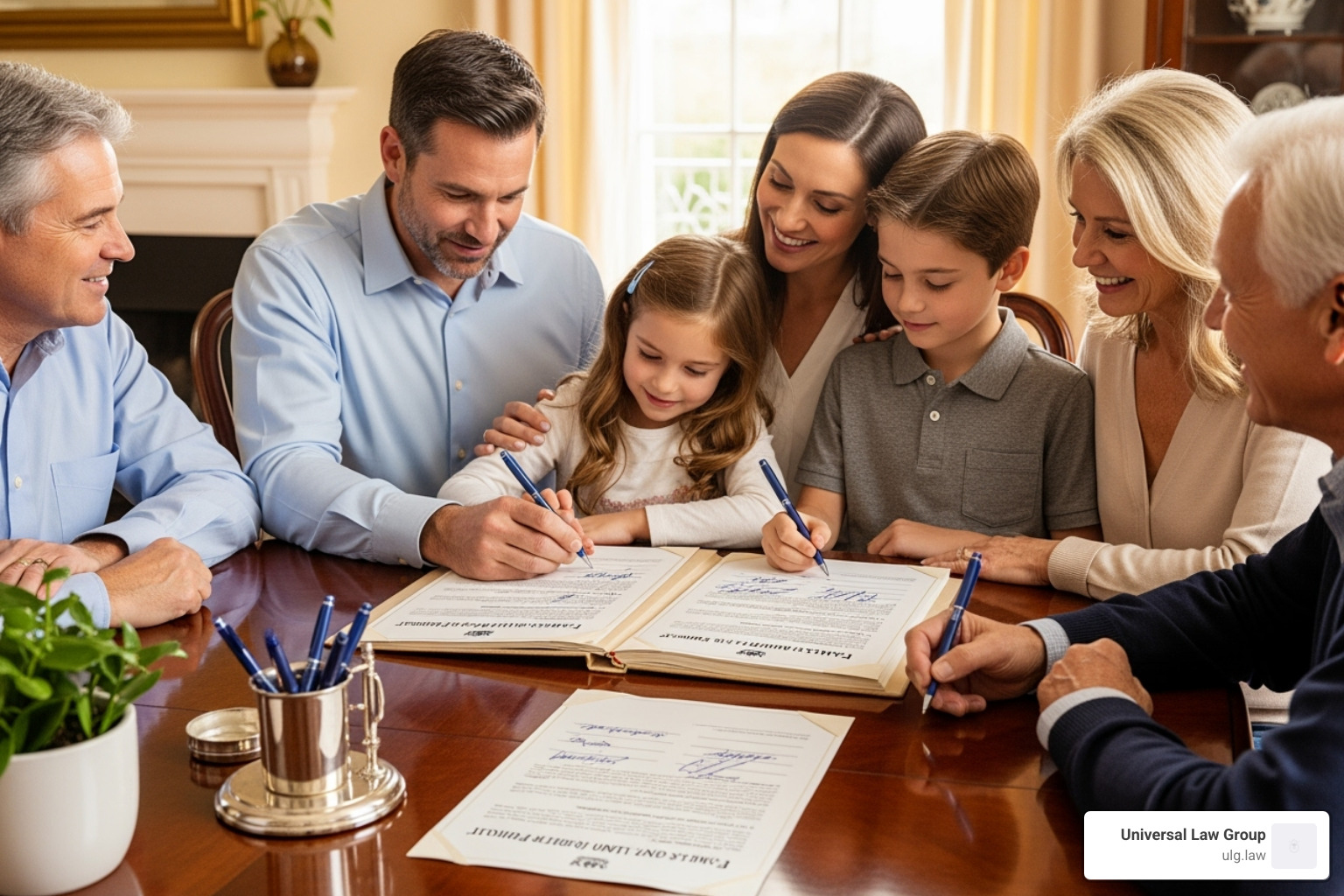 Family signing a pledge to not drive distracted - statistics on mobile phone use while driving