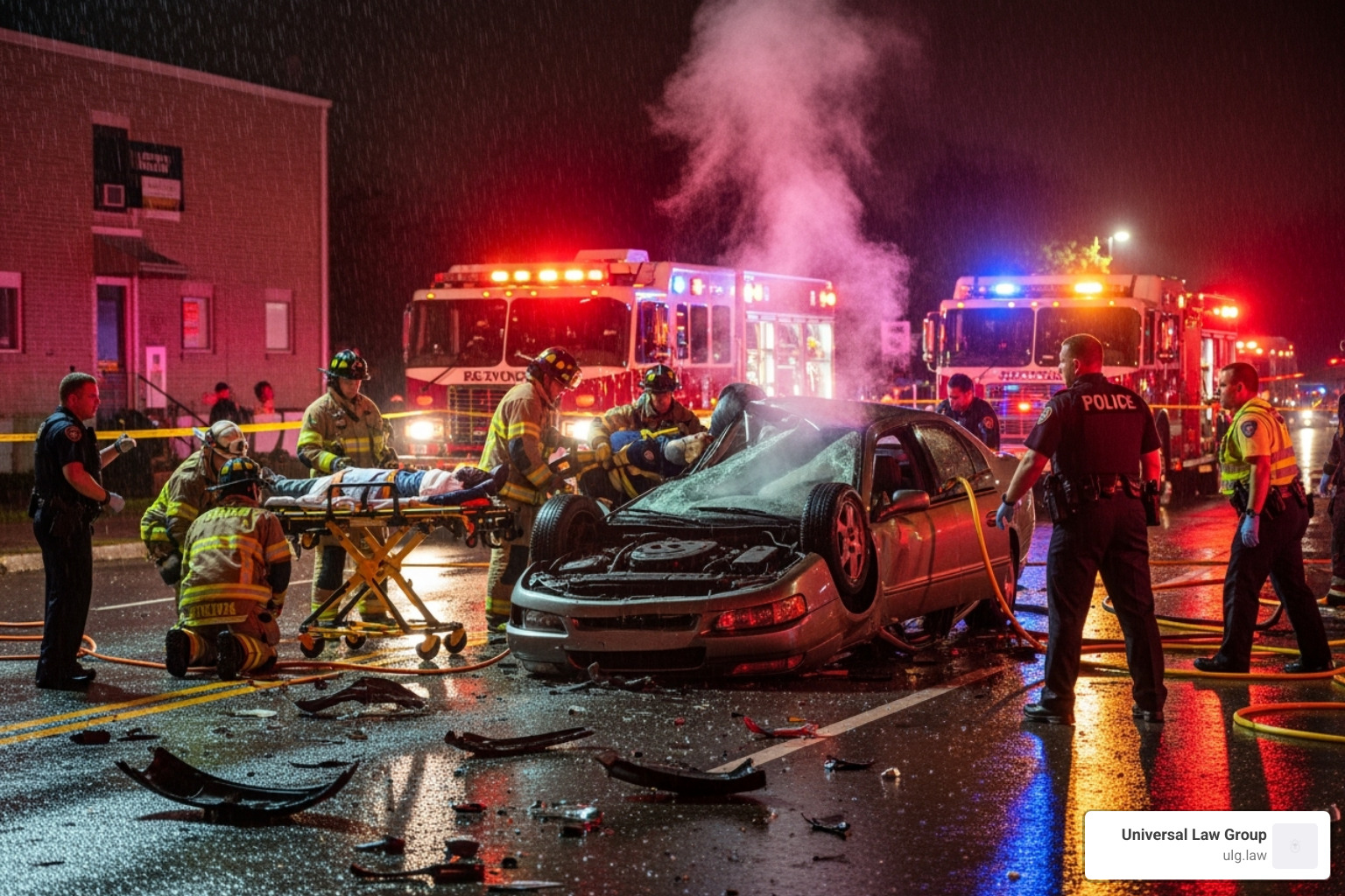 Emergency response scene at a car crash - statistics on mobile phone use while driving
