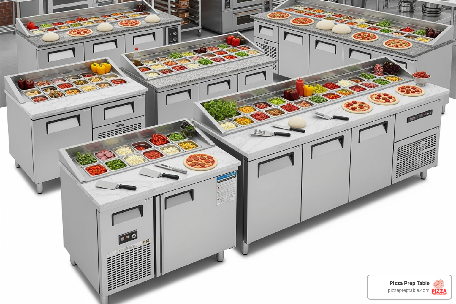 comparison of pizza prep table sizes - commercial pizza prep fridge