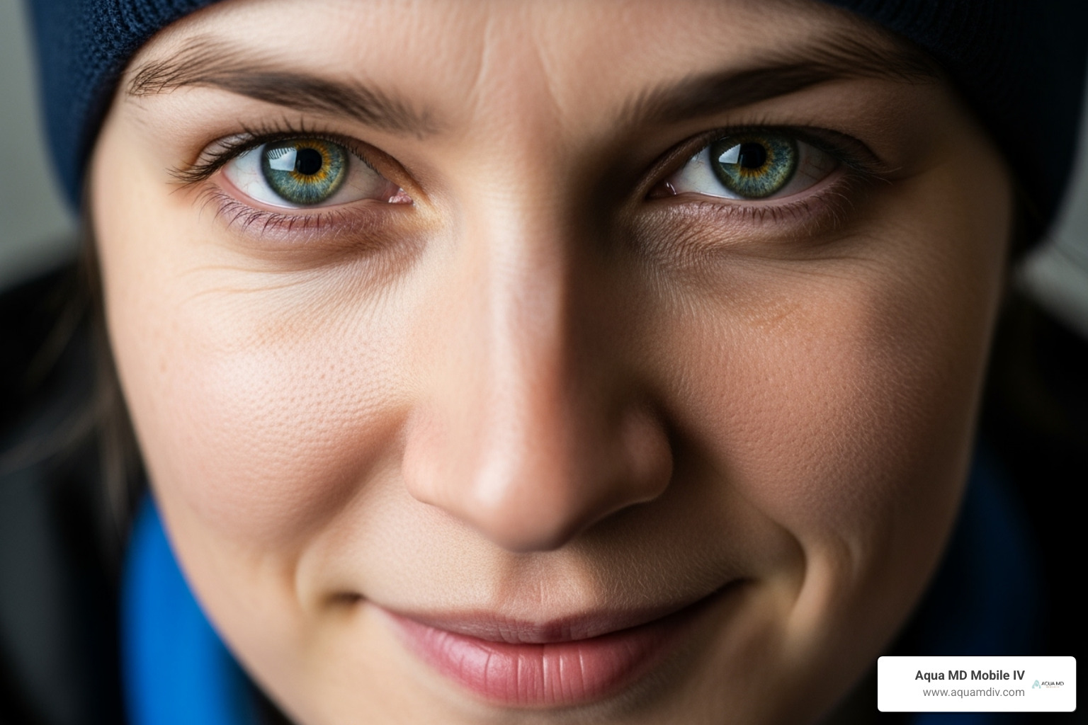 A person with bright eyes and a slight smile, conveying focus and energy - NAD IV therapy