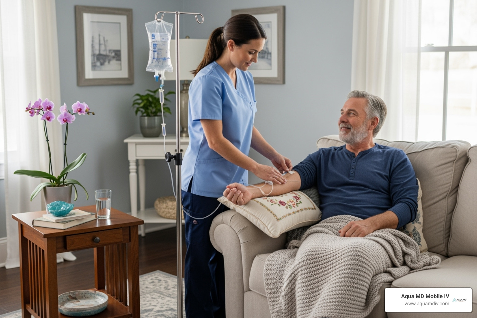 professional IV drip setup in a home environment - nad drip at home