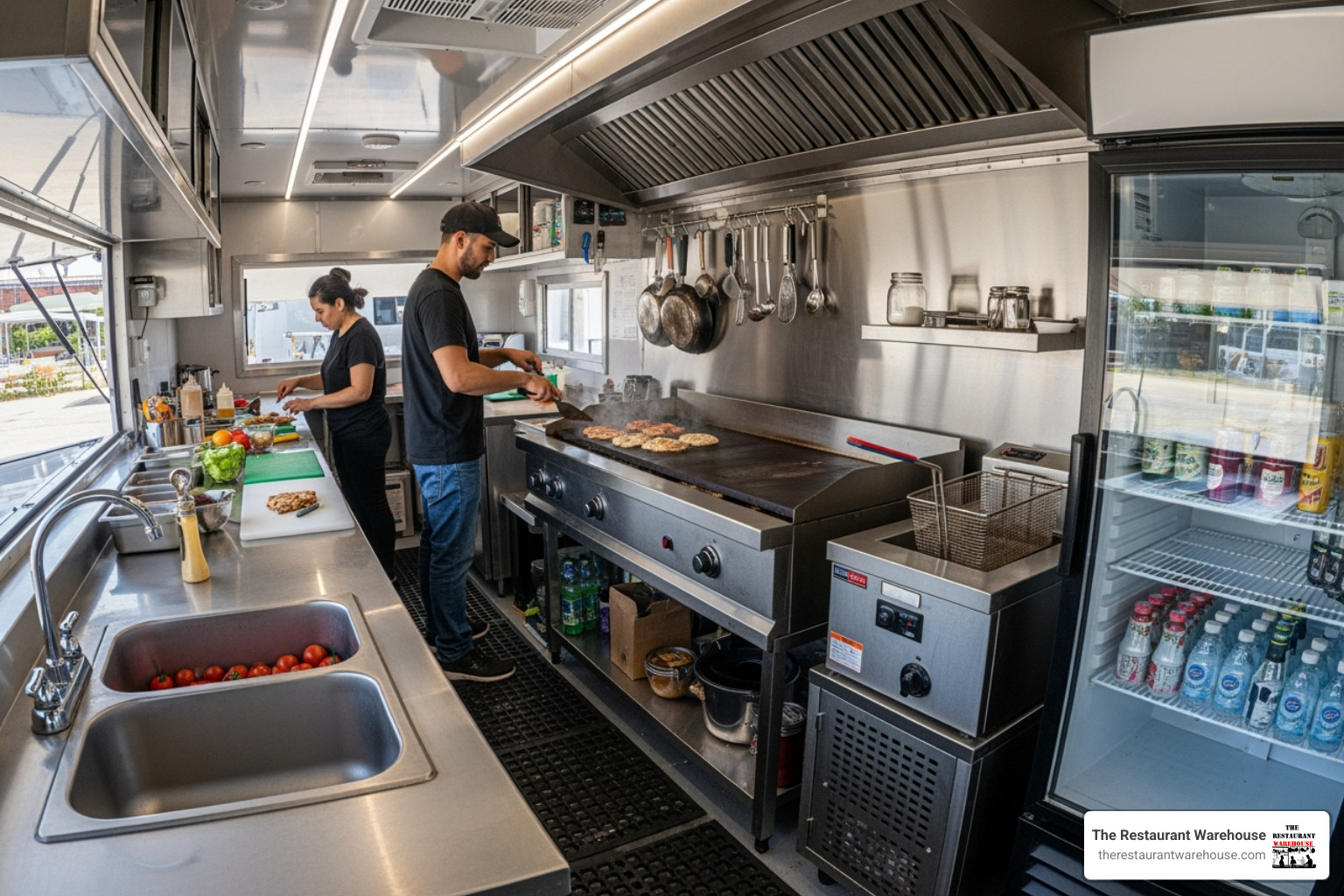 Well-organized and fully equipped interior of an 18 ft concession trailer in action - 18 ft concession trailer