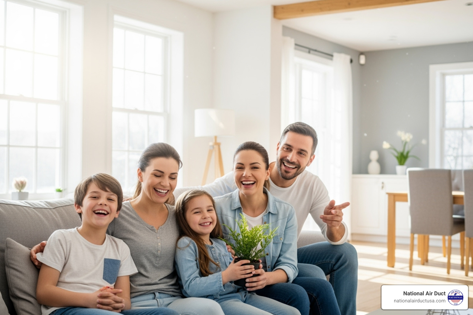 Family with allergies looking relieved in a clean home - Dust removal service