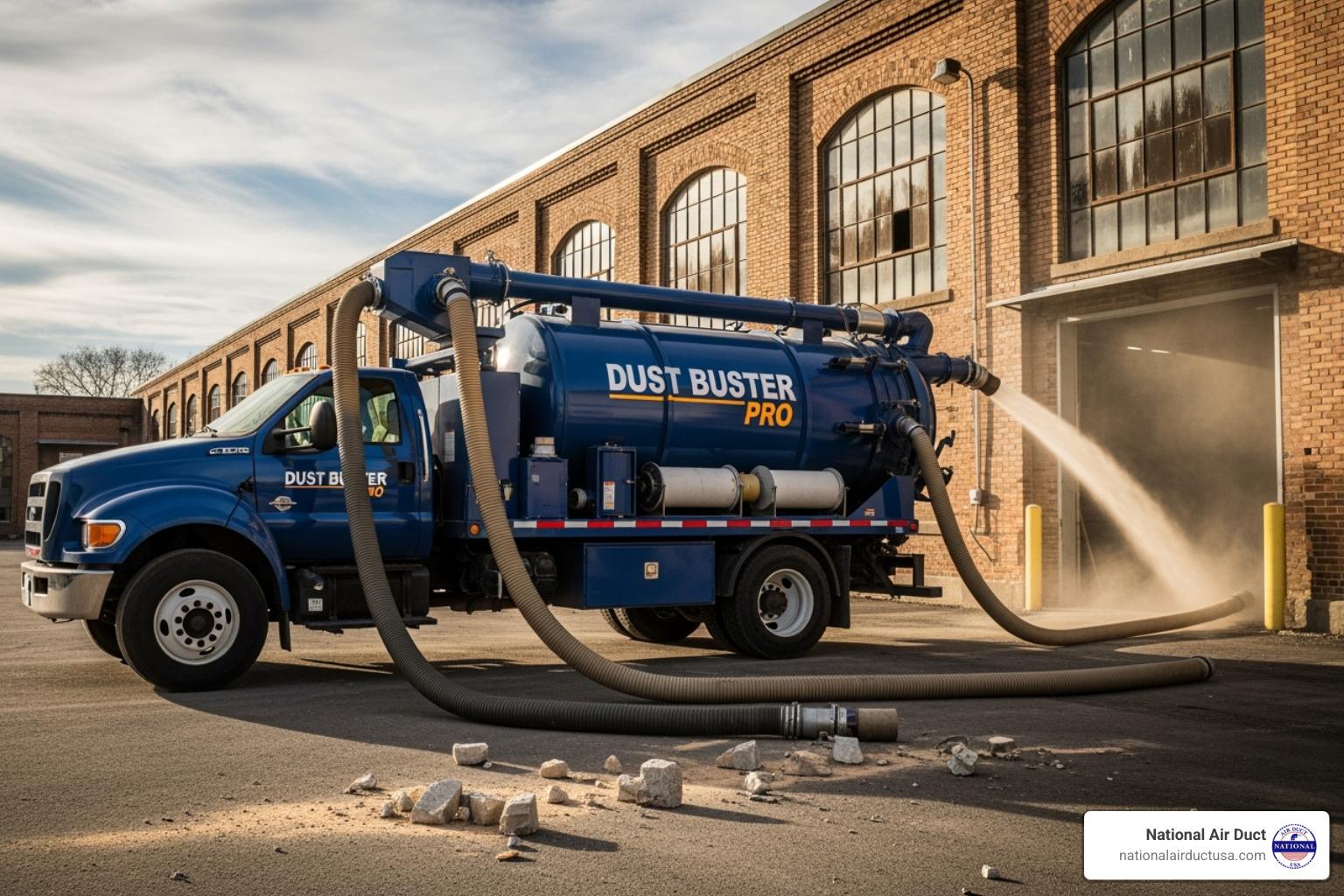 Powerful, truck-mounted HEPA vacuum system - Dust removal service