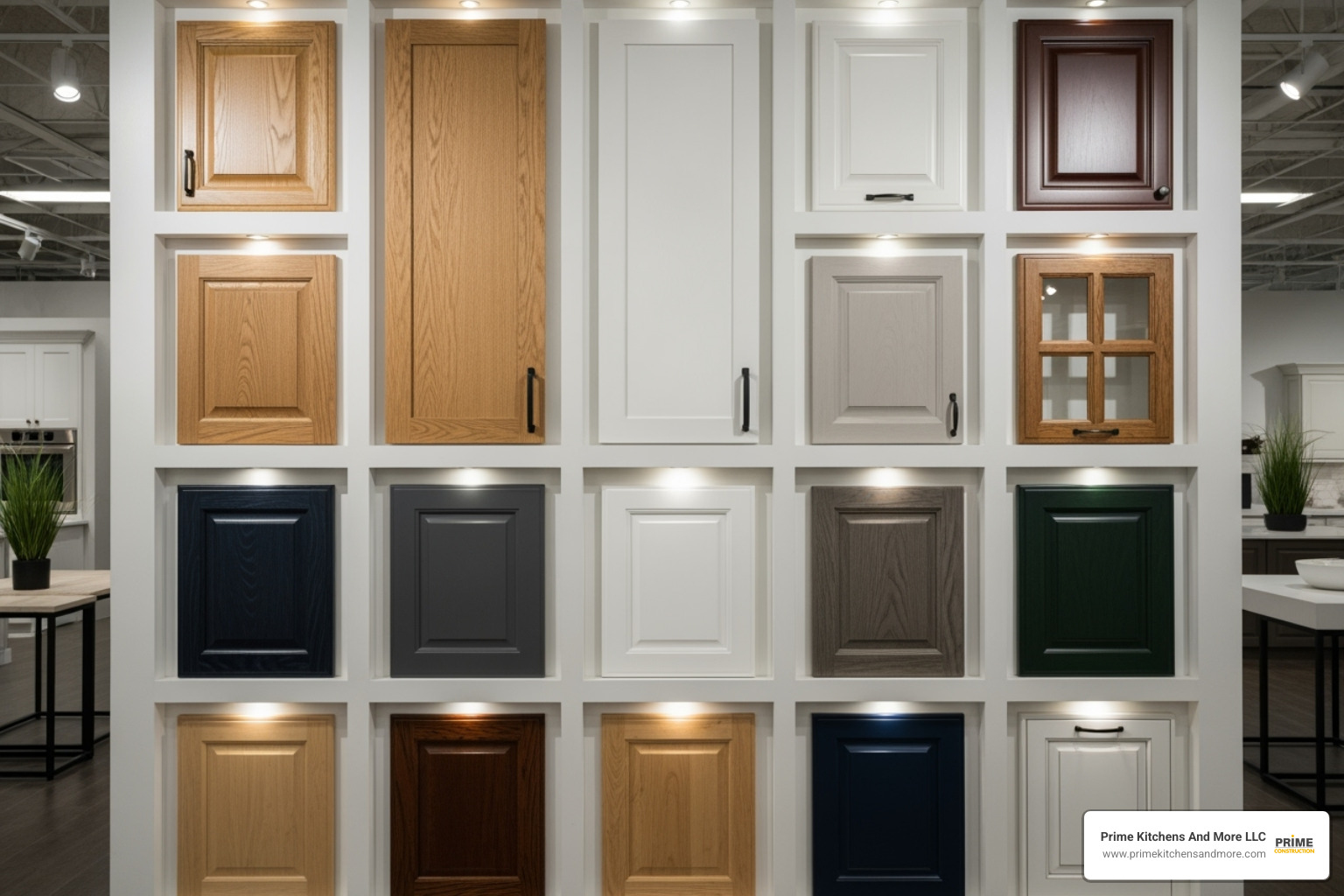 Wall of various cabinet door style samples - Orlando kitchen and bath