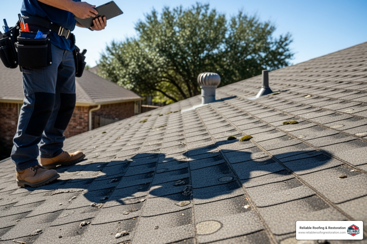 A homeowner reviews a detailed document with a roofing professional, discussing the findings of a comprehensive roof inspection and options for repair or an insurance claim. - asphalt shingle roof inspection cypress tx