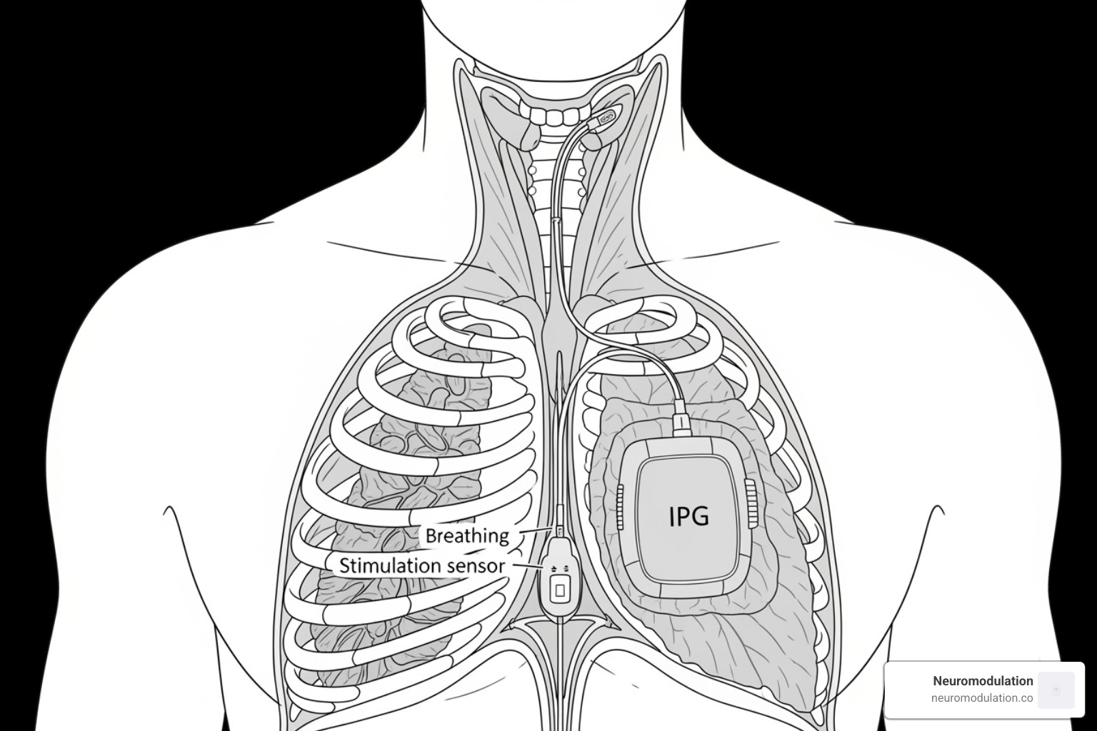 schematic showing the location of the implanted device components - hypoglossal nerve stimulator therapy