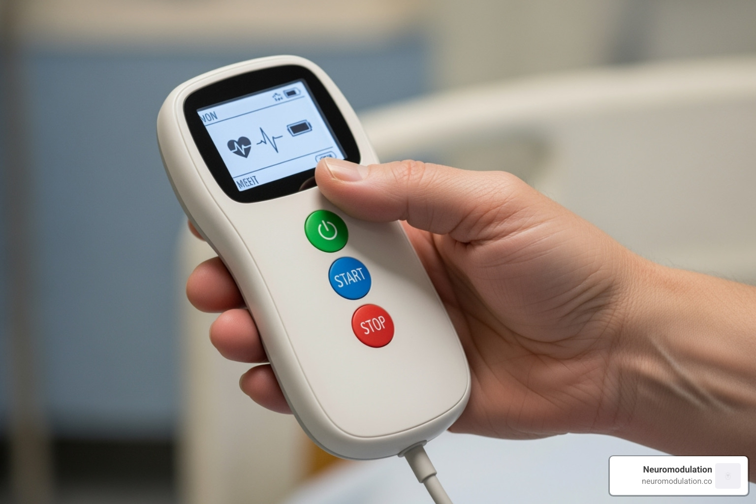 patient holding the small, user-friendly remote control - what is hypoglossal nerve stimulation