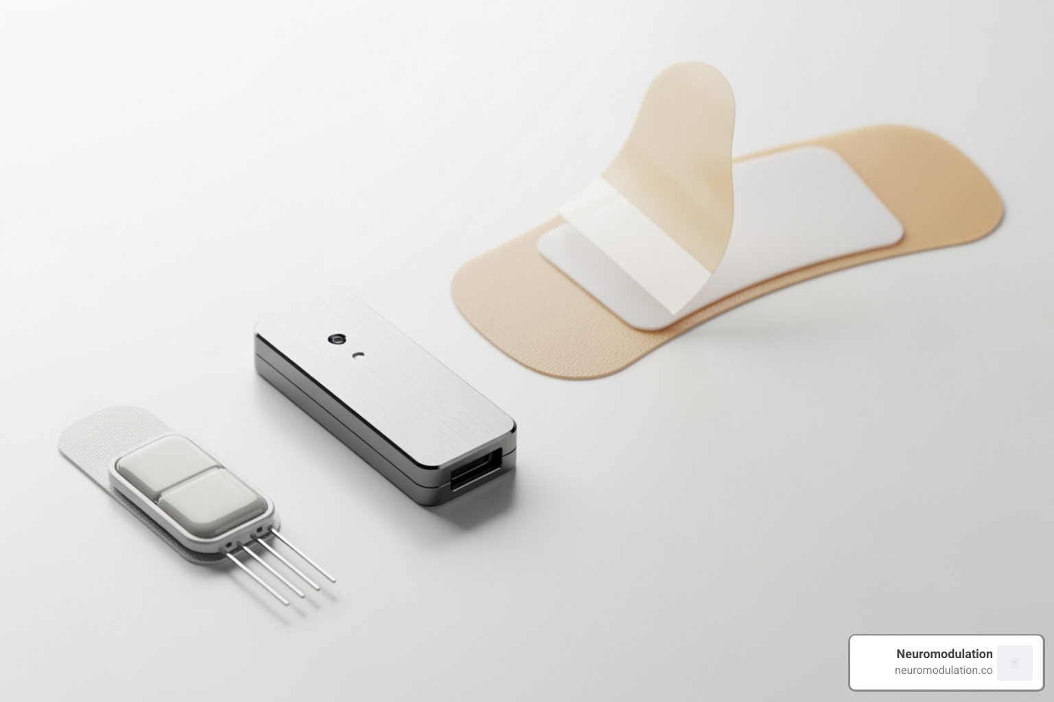 Genio system components: the implant, the activation unit, and the patch - genio hypoglossal nerve stimulator Genio system components: the implant, the activation unit, and the patch - genio hypoglossal nerve stimulator