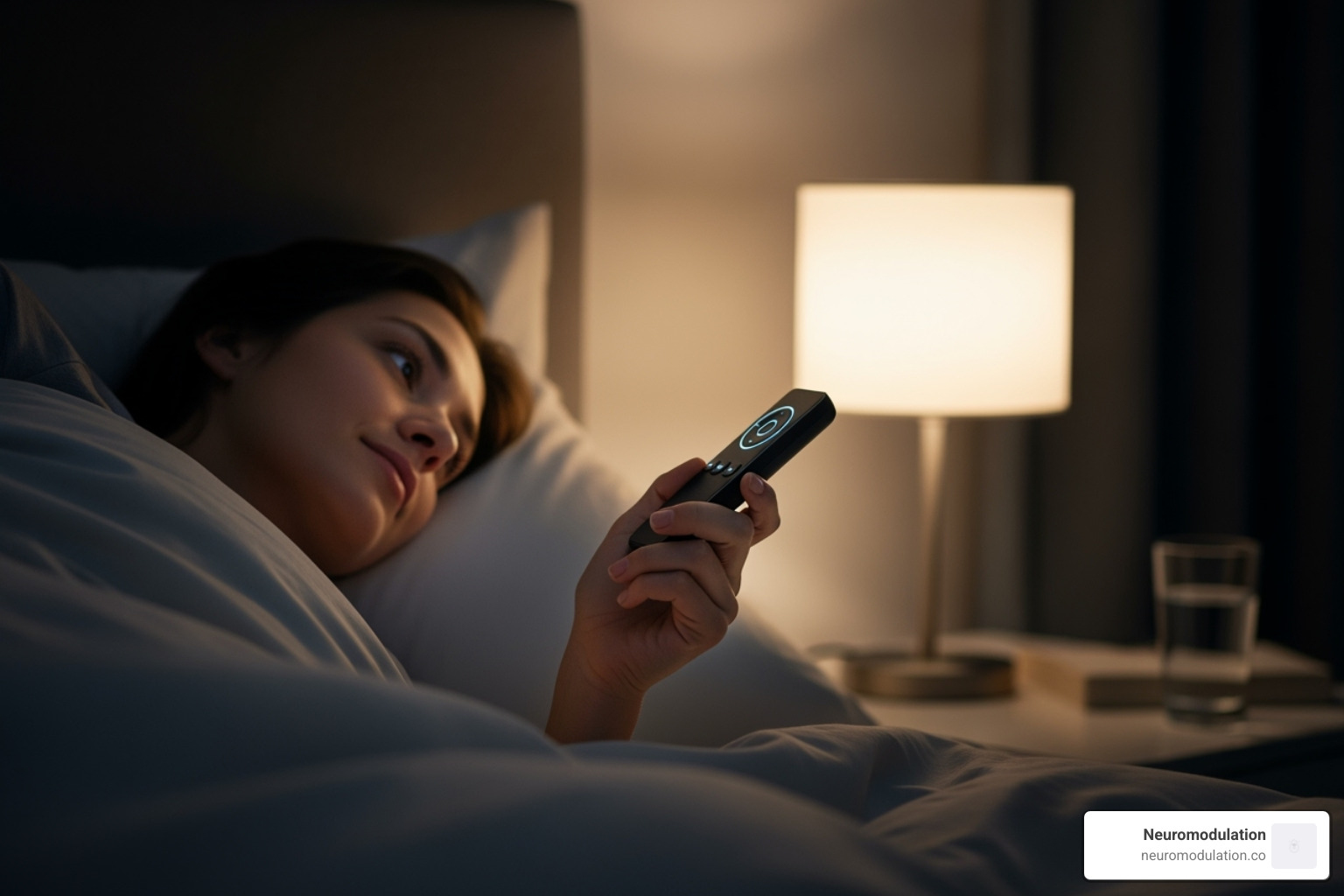 person using the small, handheld remote control before bed - what is a hypoglossal nerve stimulator