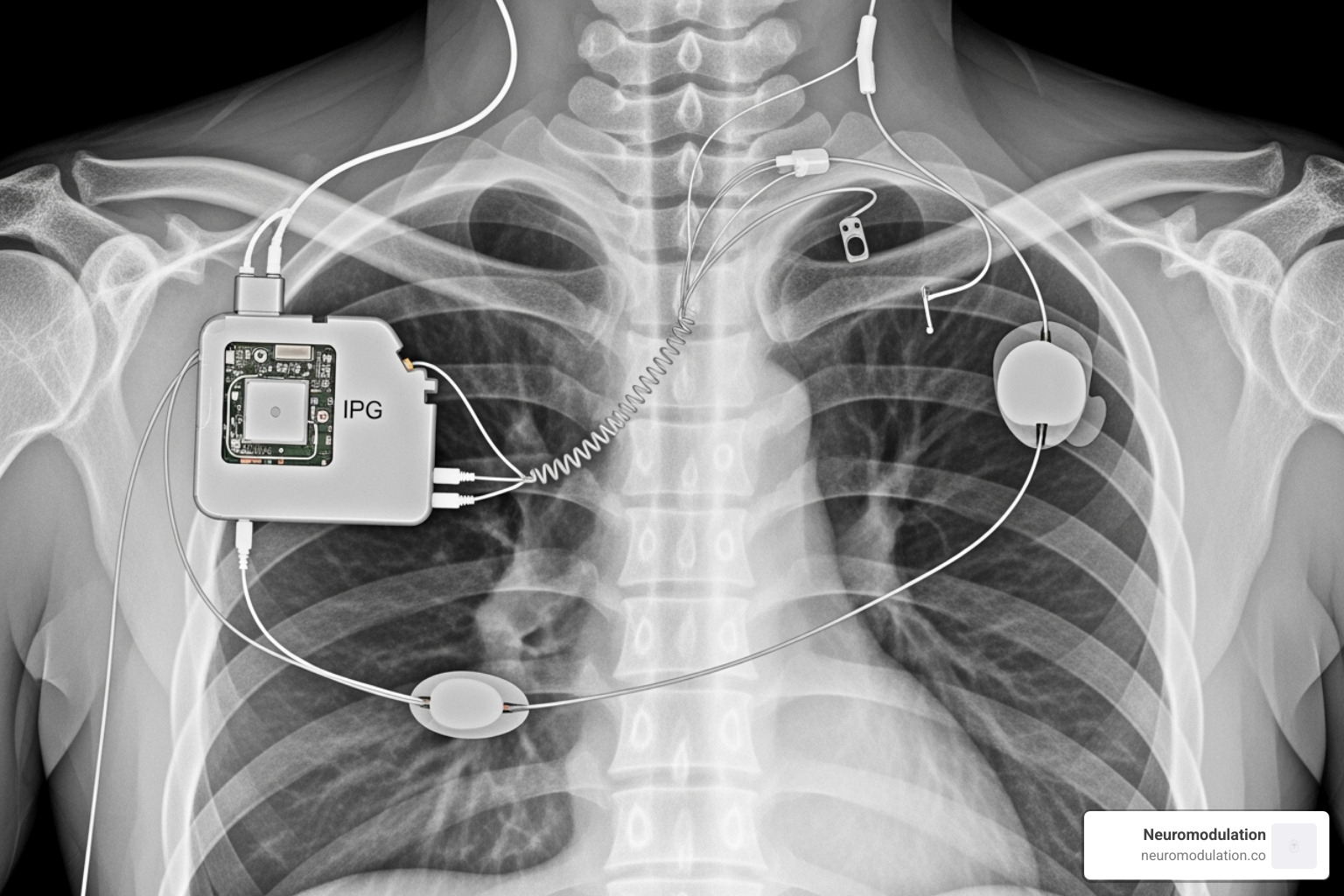 chest radiograph showing the HGNS system components - hypoglossal nerve stimulator anesthesia chest radiograph showing the HGNS system components - hypoglossal nerve stimulator anesthesia