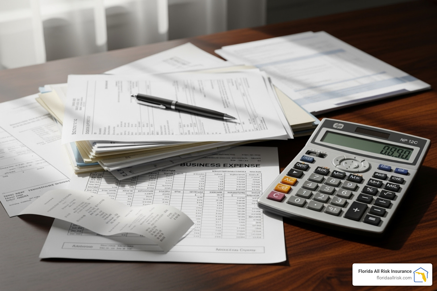 Image of a calculator and business expense documents - general liability insurance Tampa Image of a calculator and business expense documents - general liability insurance Tampa