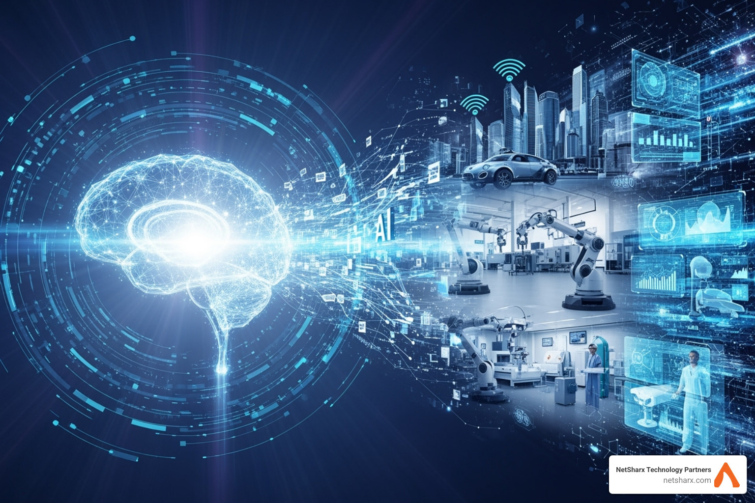 A dashboard showing AI-driven KPIs across different sectors like healthcare, finance, and retail, illustrating cross-industry benefits - AI in digital change