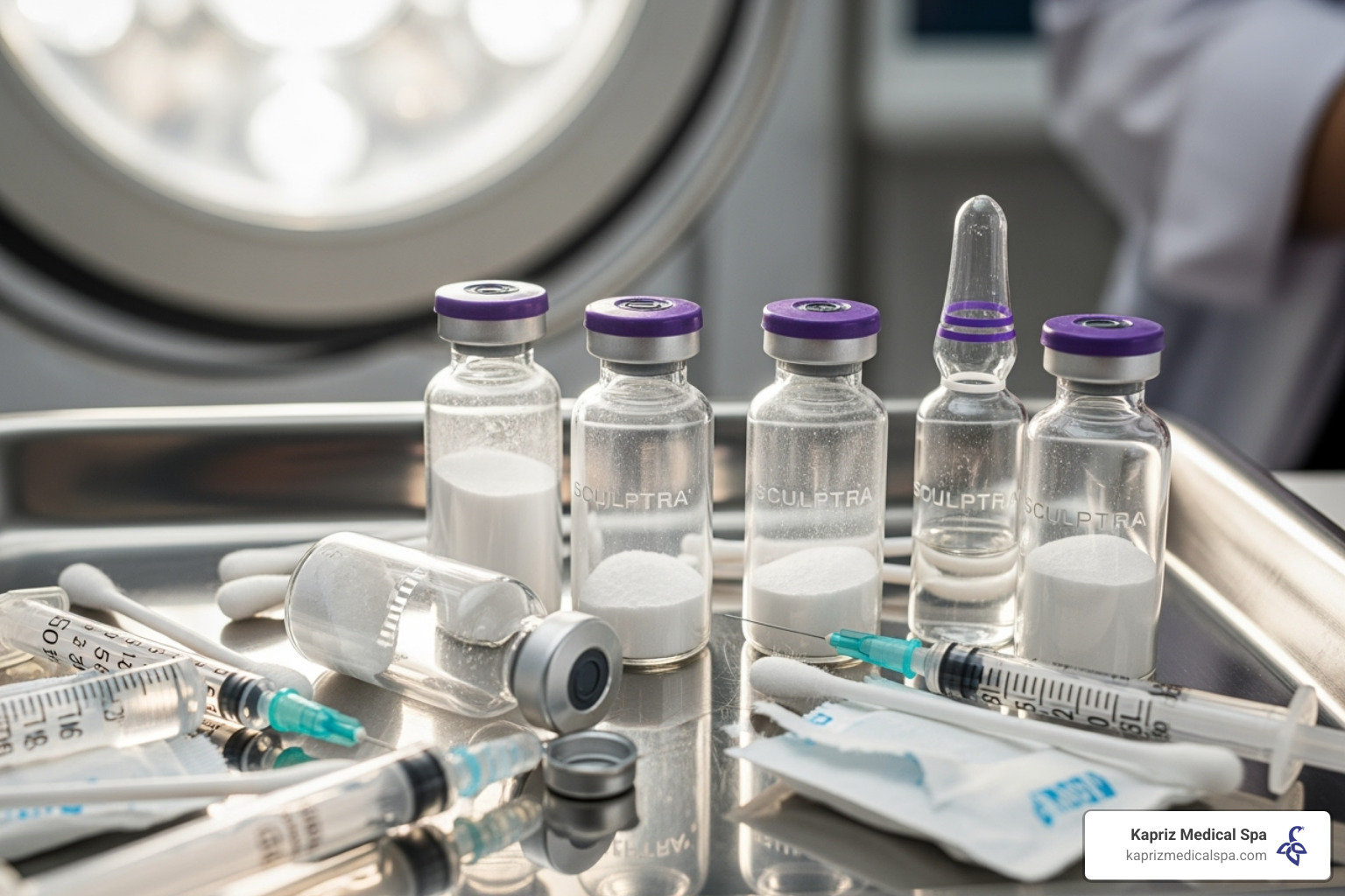 several Sculptra vials on a medical tray - sculptra cost for buttocks