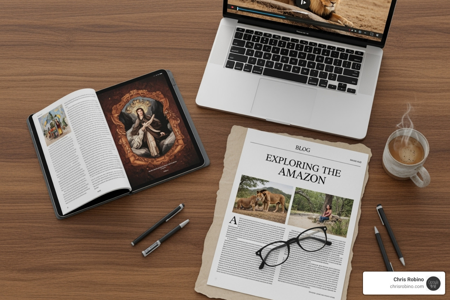 variety of content formats like an ebook, a video still, and a blog post - consultant content marketing