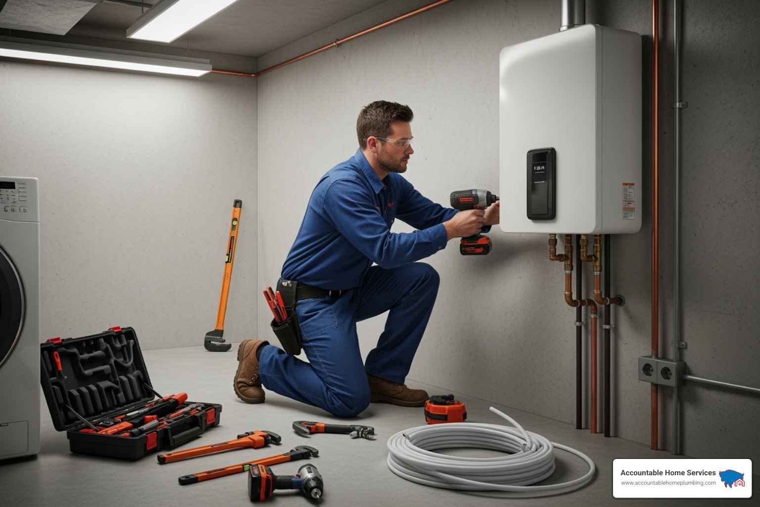 technician mounting a geyser on a wall - bajaj geyser installation charges