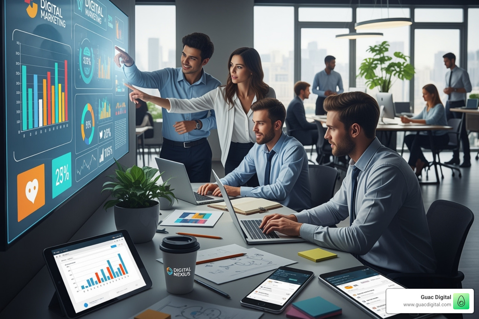 A performance report with graphs and charts, showing key metrics and trends - agence marketing digital