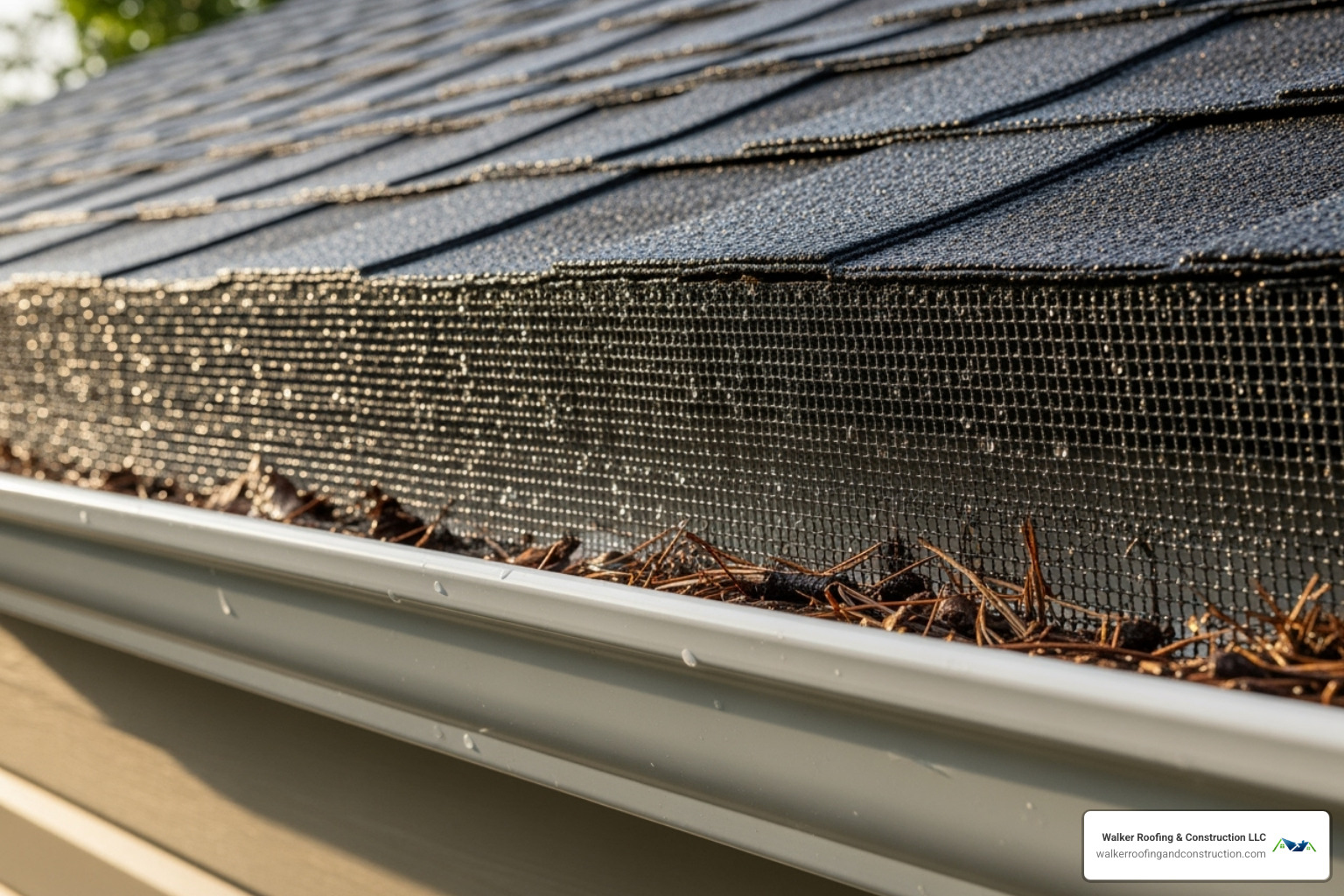 A high-quality gutter guard system installed on a roof, showing a clean, debris-free gutter below - gutter replacement northeast ohio