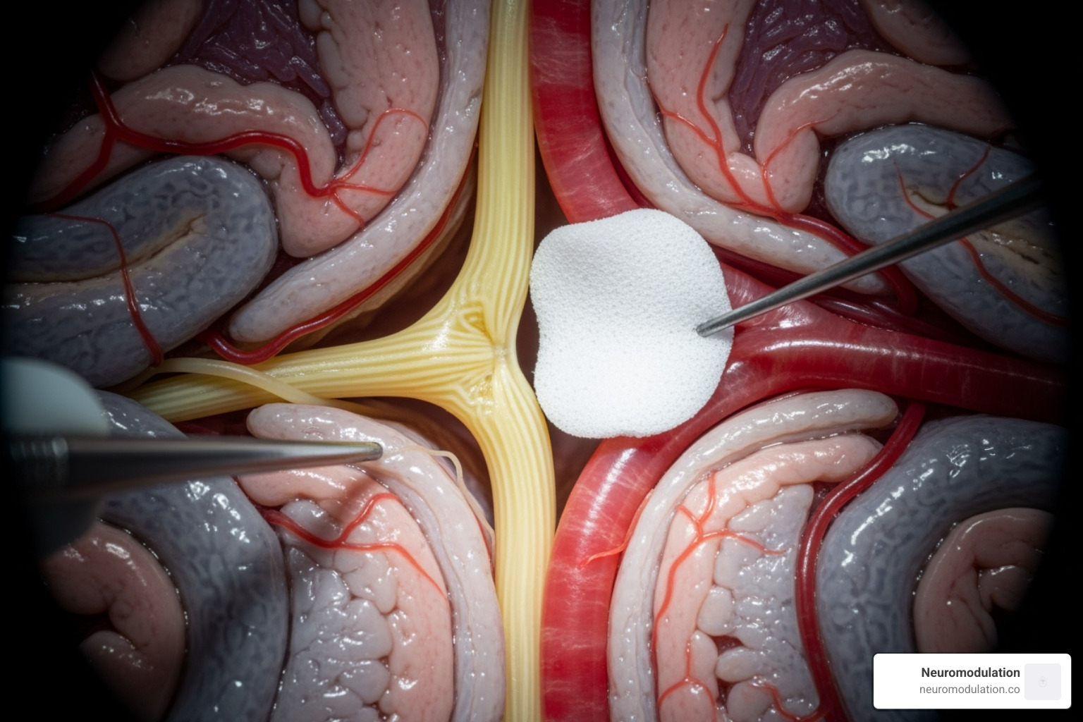 illustrating the MVD procedure with Teflon padding between the nerve and artery - Facial pain treatment