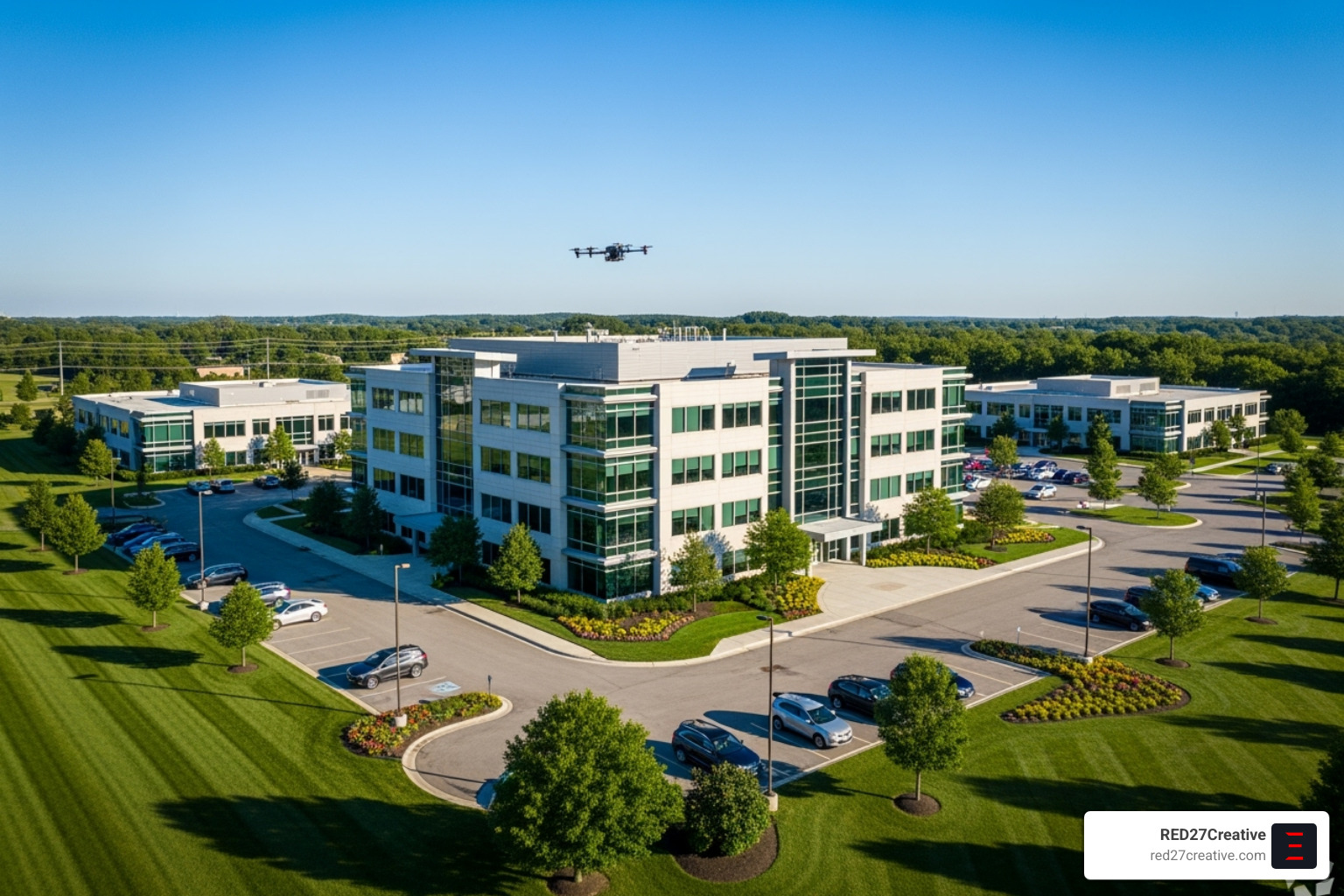 Drone flying over a commercial property in Naperville - Photo and Videography Services Naperville Drone flying over a commercial property in Naperville - Photo and Videography Services Naperville