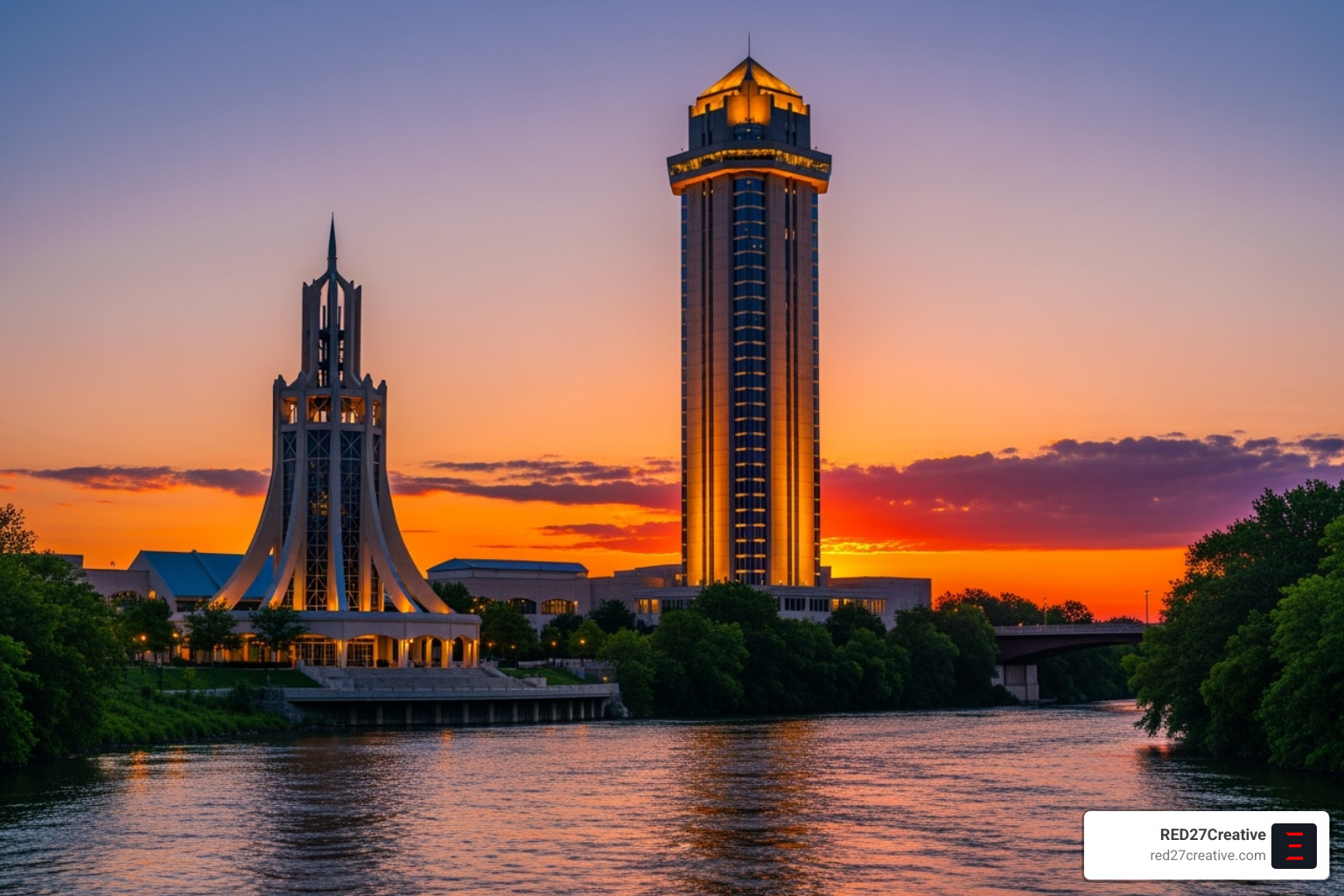 Moser Tower and Millennium Carillon at sunset - Photo and Videography Services Naperville Moser Tower and Millennium Carillon at sunset - Photo and Videography Services Naperville