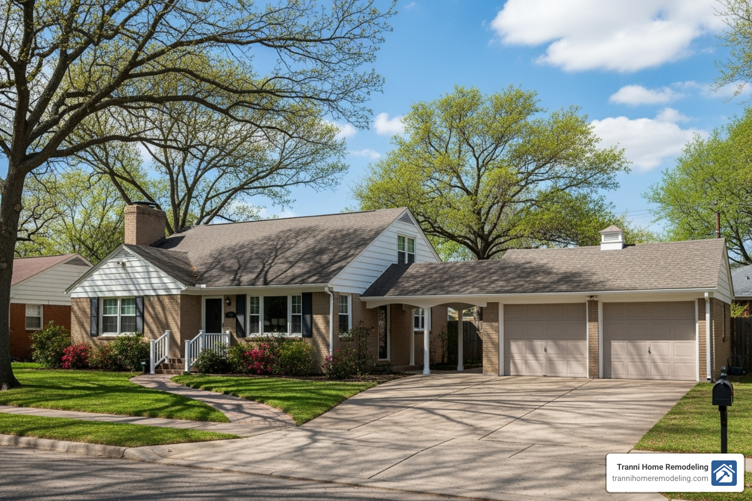 ranch home and garage connected by an neat breezeway - garage additions to ranch style homes