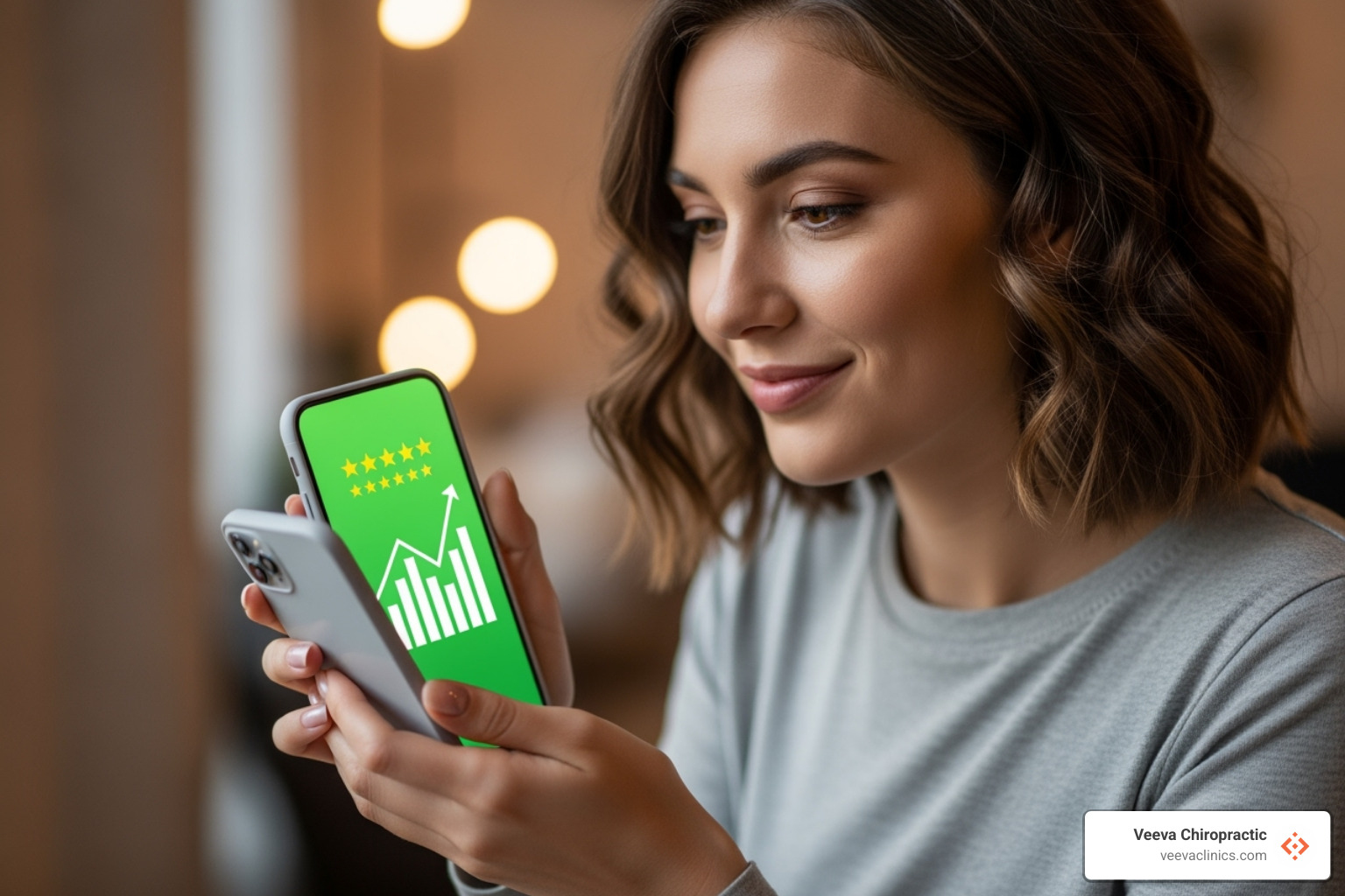 person reading positive online reviews on a smartphone - chiropractors vancouver wa