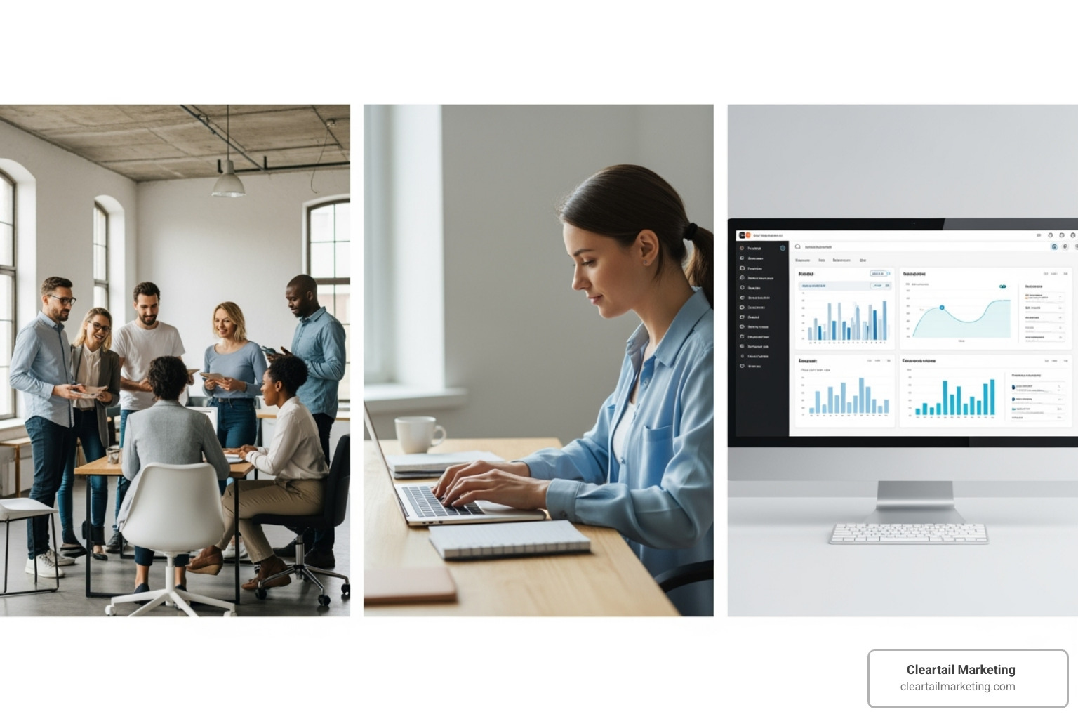 side-by-side comparison of an agency team, a freelancer at a desk, and a software dashboard - social media packages price
