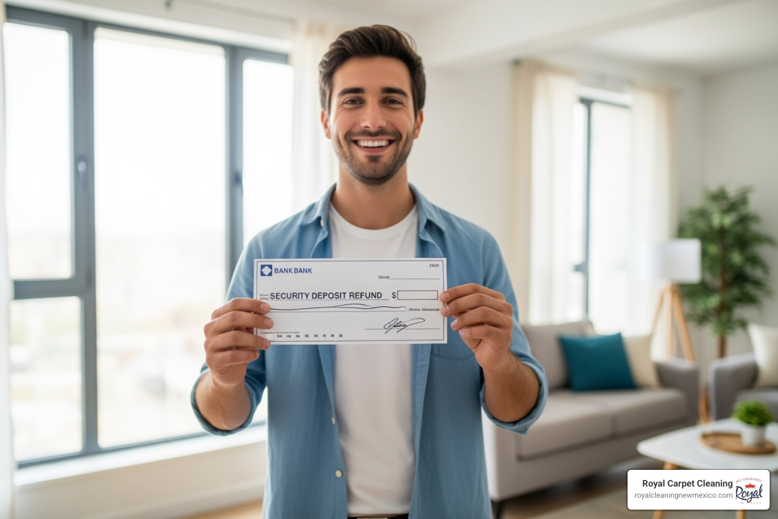 person happily receiving their security deposit check - move out cleaning albuquerque
