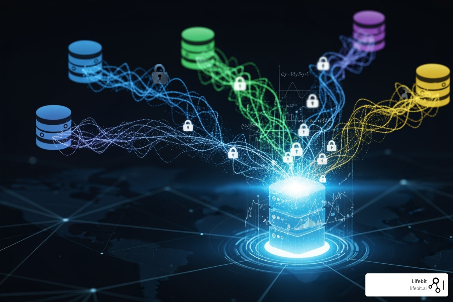 interlocking gears labeled with different privacy-enhancing technologies - privacy-preserving statistical data analysis on federated databases