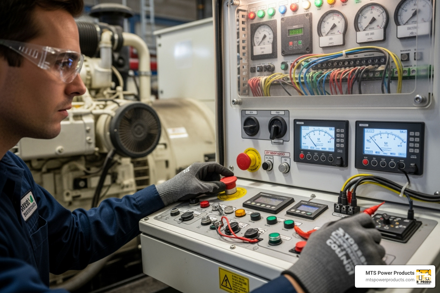 Technician inspecting a generator's control panel - commercial generator miami