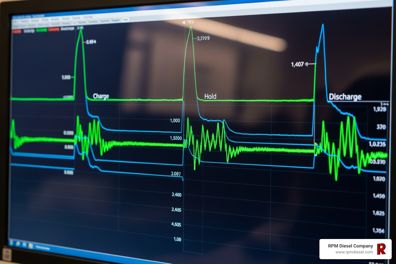 Computer screen showing injector waveform analysis - bosch piezo injector repair