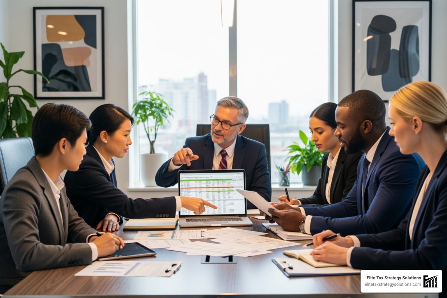 diverse business team collaborating with a tax advisor in a modern office - Business tax savings strategies diverse business team collaborating with a tax advisor in a modern office - Business tax savings strategies
