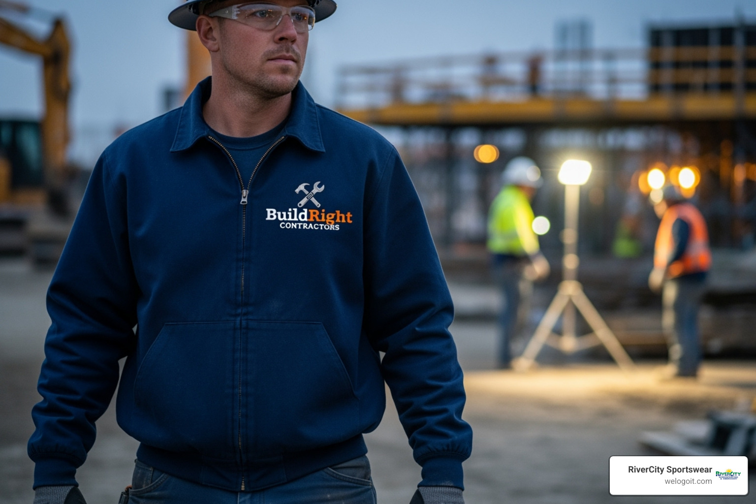 employee wearing a custom embroidered jacket outdoors - custom embroidered business apparel