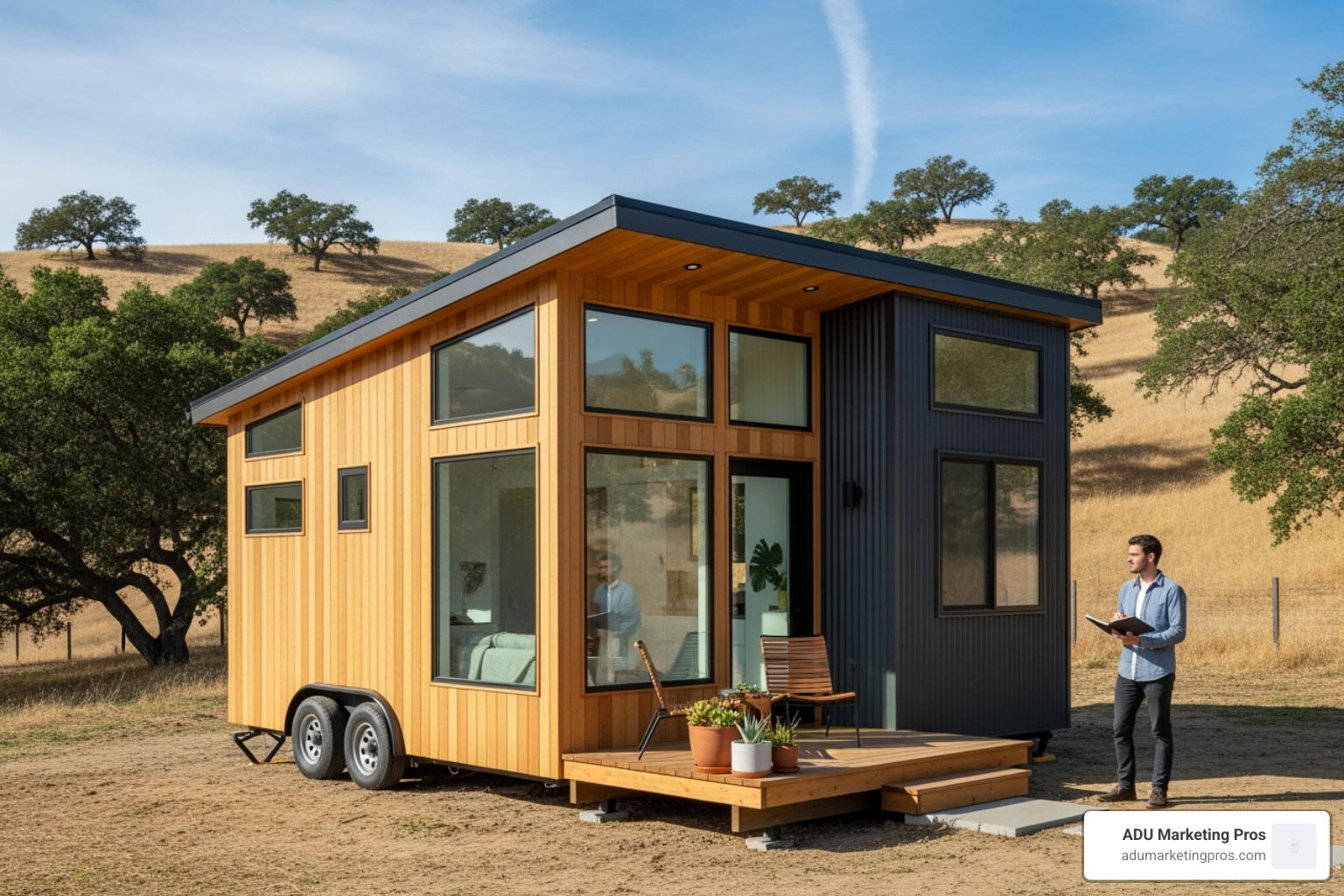 Architectural drawing of a tiny house interior with multi-functional furniture - architects in southern california who design tiny houses