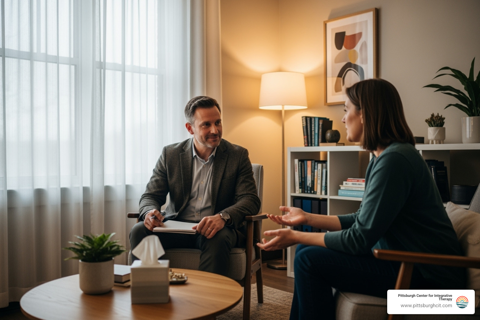 Client and therapist in a collaborative discussion - individual psychotherapy