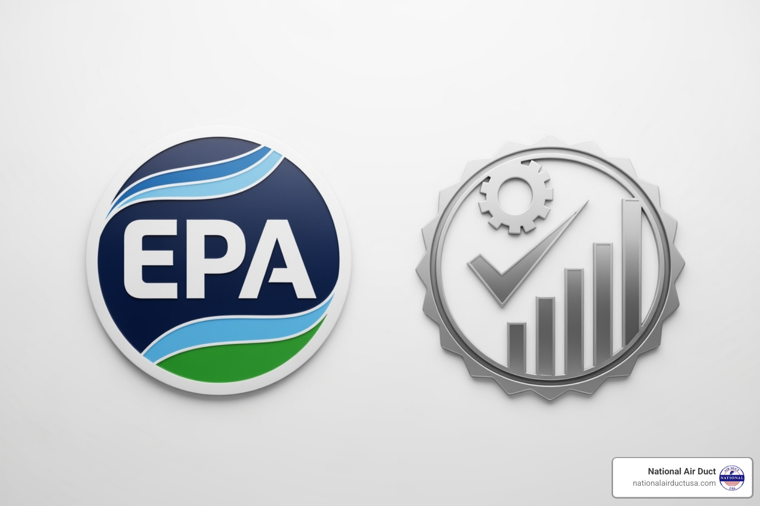 EPA logo and a generic industry standards icon side-by-side - air duct disinfectant