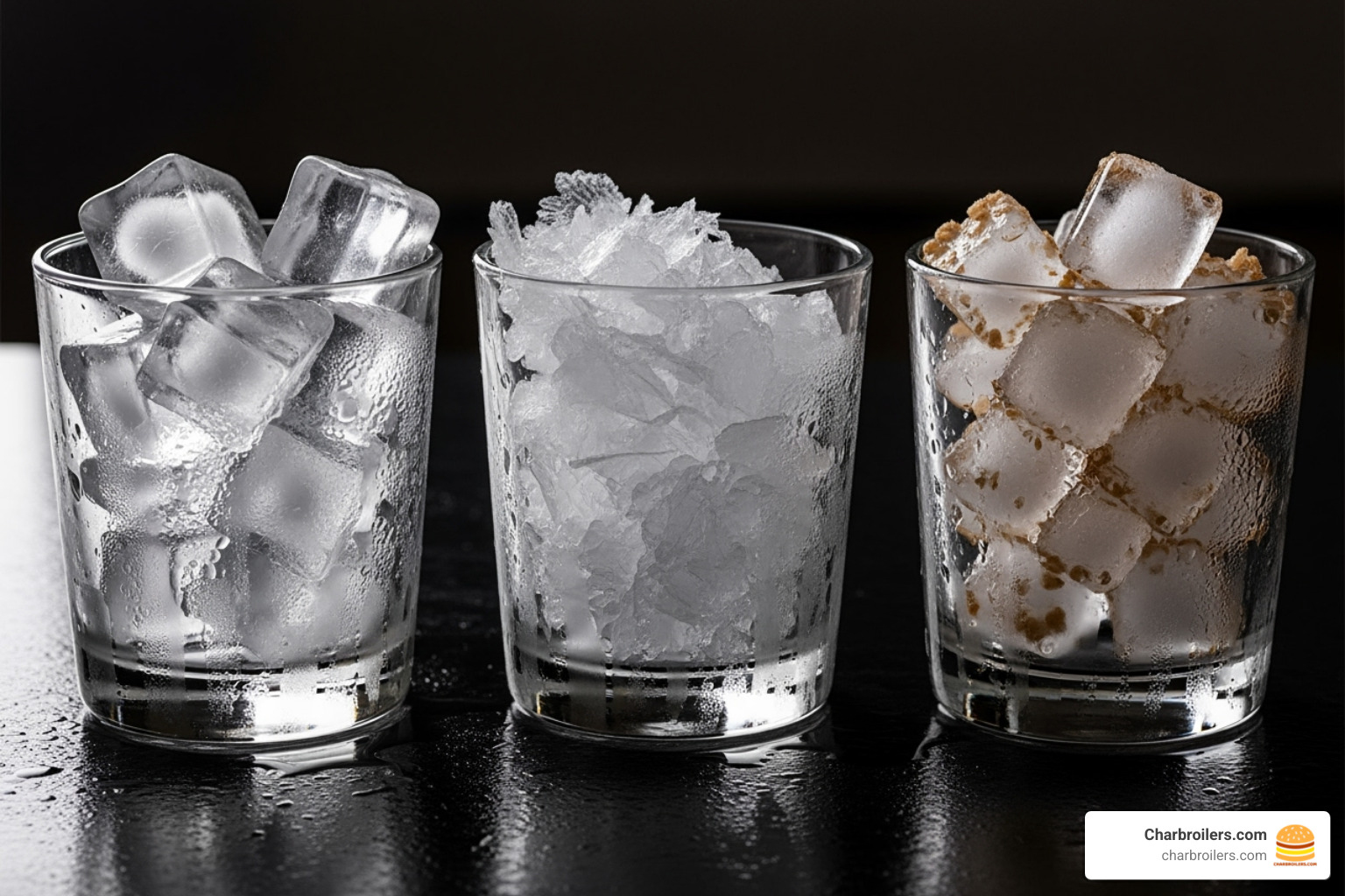 different ice types (cube, flake, nugget) in separate glasses - best industrial ice machine different ice types (cube, flake, nugget) in separate glasses - best industrial ice machine