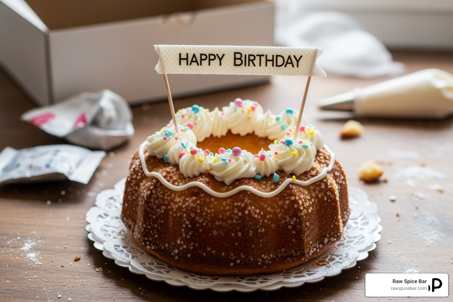 A finished, beautifully decorated cake or pastry made from a kit - cooking gift subscription
