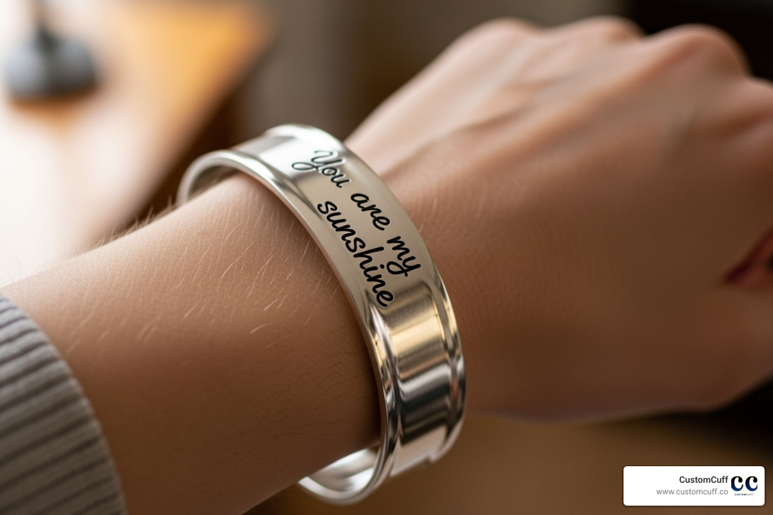 polished silver cuff bracelet with a handwritten message engraved on the inside - engraved silver bracelet for her polished silver cuff bracelet with a handwritten message engraved on the inside - engraved silver bracelet for her