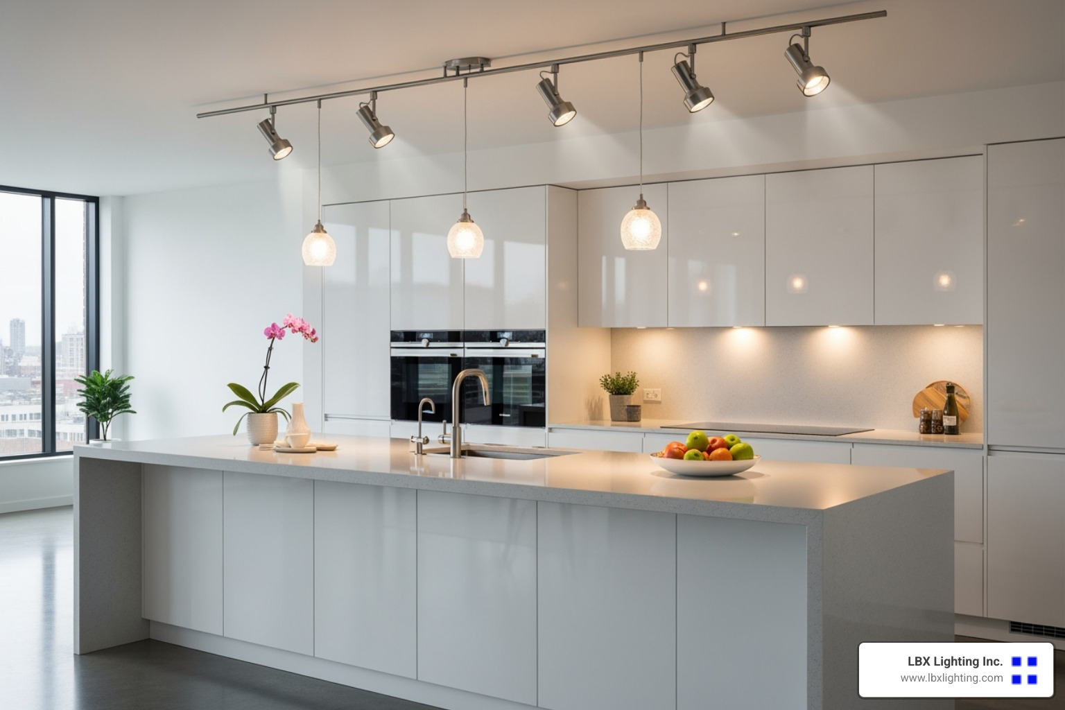 monorail system with both spotlights and small pendants - modern kitchen track lighting