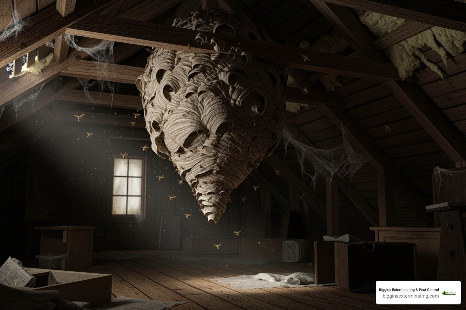 wasp nest visible in an attic or wall void - best way to get rid of wasps in house