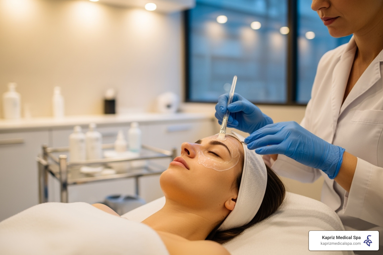 skincare professional applying a peel solution to a client's face - VI peel jacksonville fl