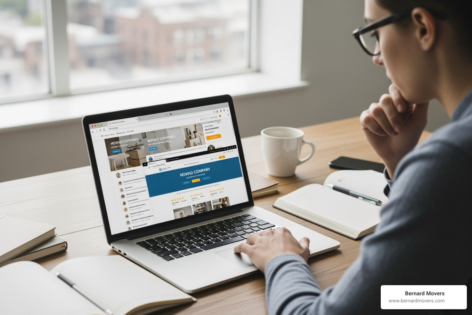 Person on a laptop researching moving companies - Chicago long-distance moving