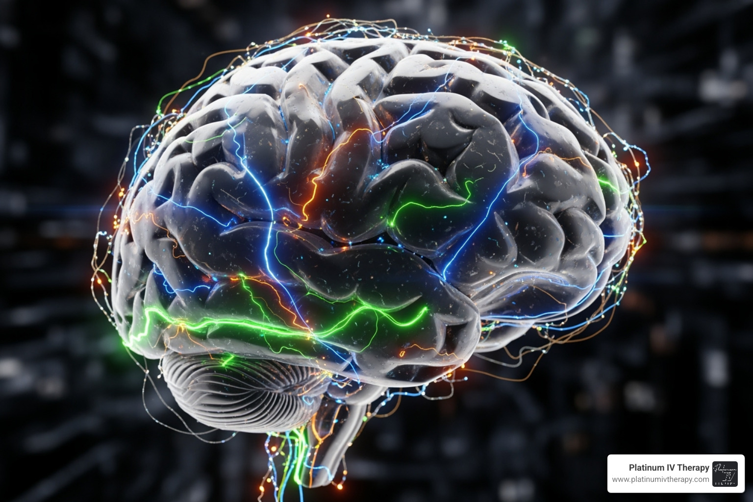 Image of a brain with neural pathways lighting up - NAD+ IV benefits