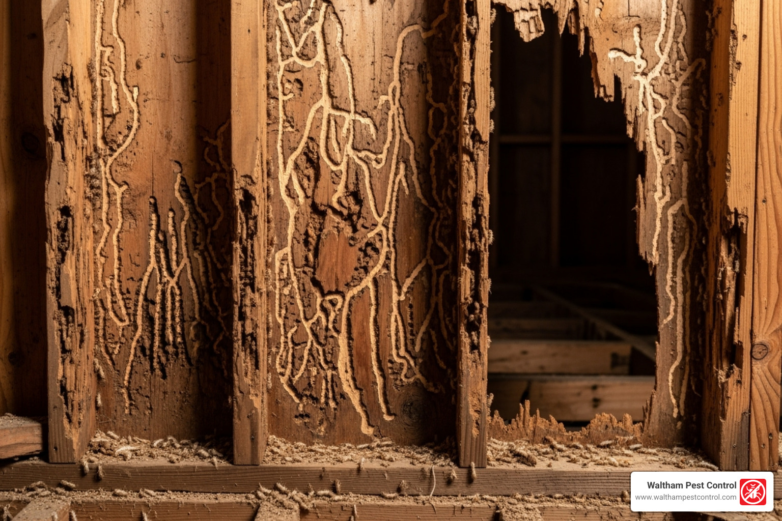 home's wooden frame severely damaged by termites - best pest control for termites near me